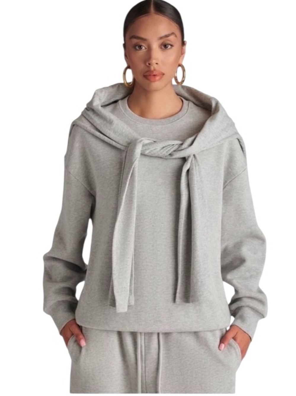 KBB by Kahlana Long Sleeve Heather Gray Double Layer Crewneck Sweatshirt XL NWT